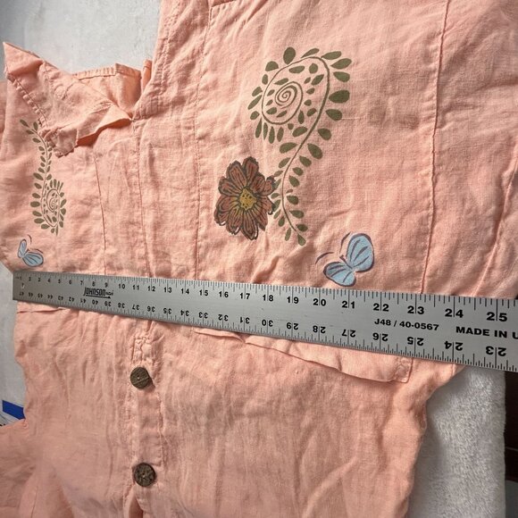 1633 Womens Hand Painted Floral Art To Wear Oversized Tunic Blouse Medium Peach - Picture 6 of 7